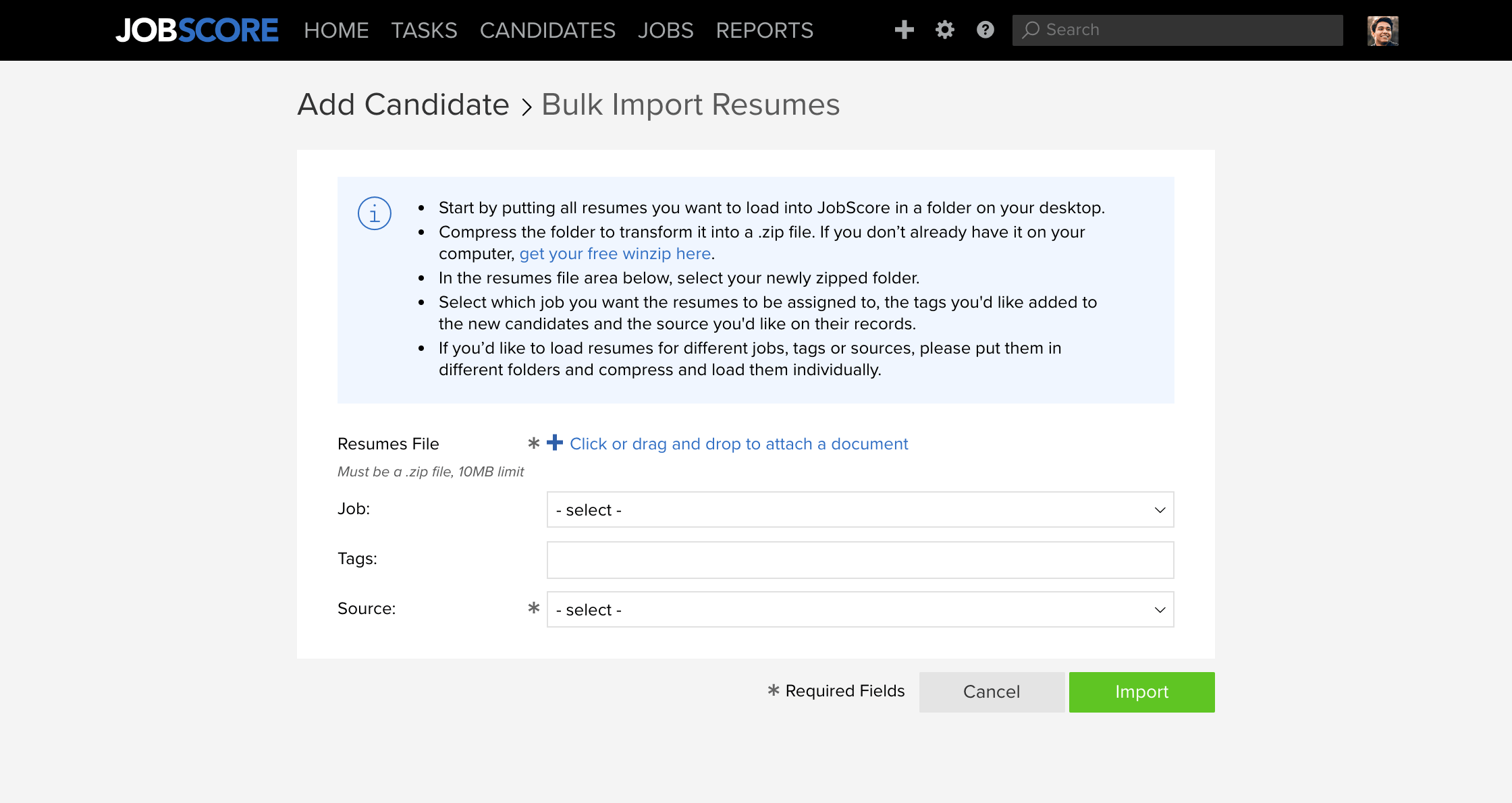 bulk import resumes